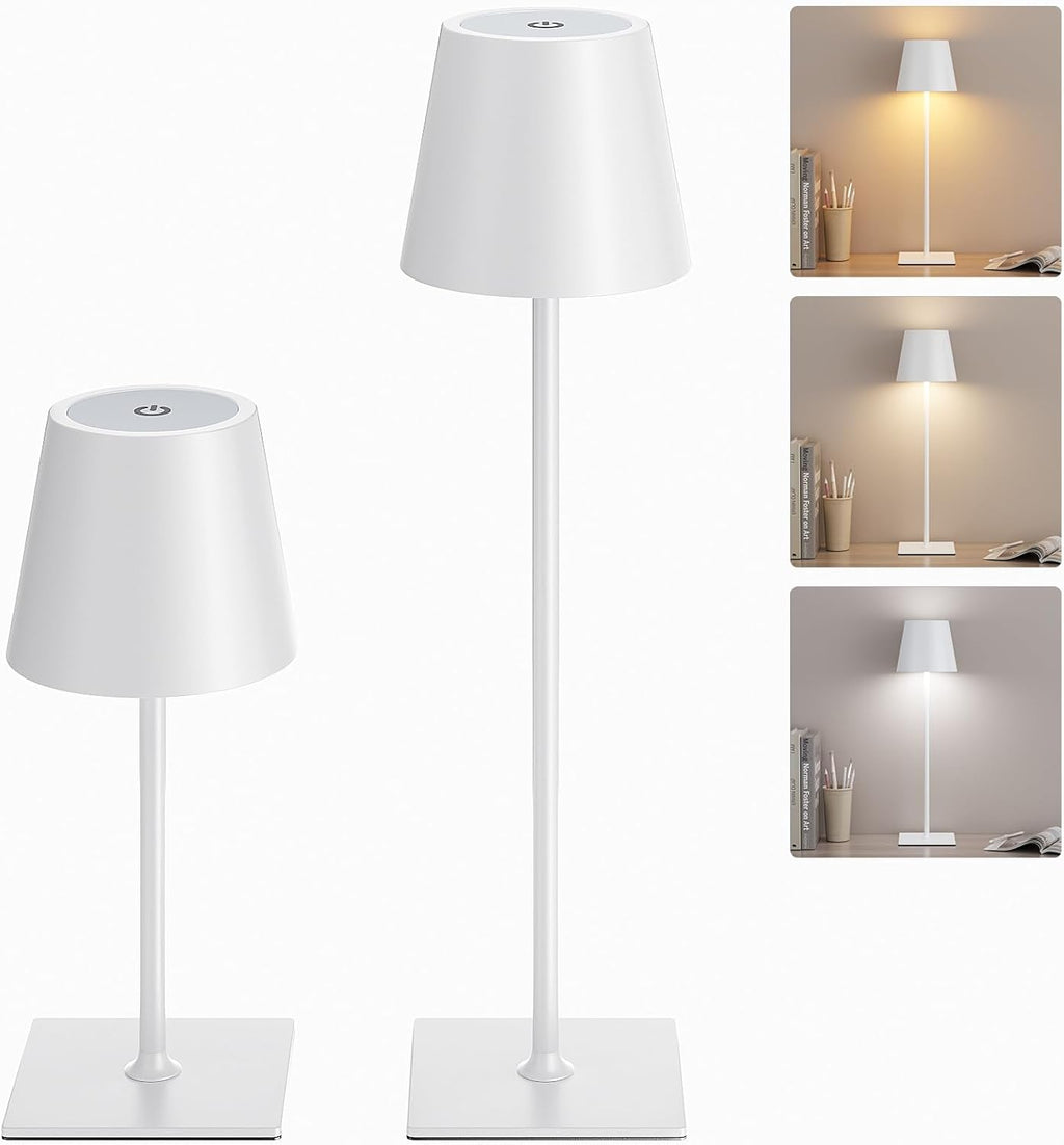 Kakanuo White Gold Cordless Rechargeable Table Lamp 5000mAh Battery Operated Lamps, 3 Colors Stepless Dimming Touch Lamp for Living Room…