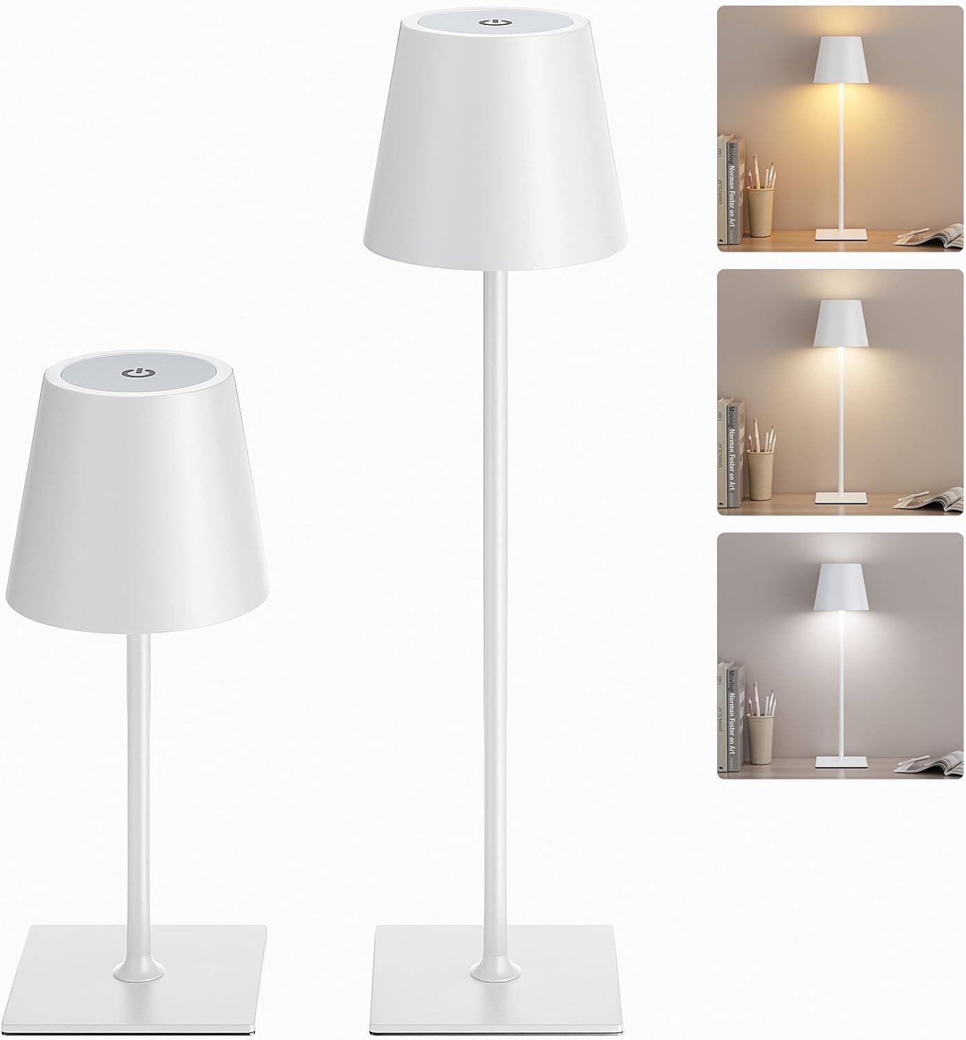 Kakanuo White Gold Cordless Rechargeable Table Lamp 5000mAh Battery Operated Lamps, 3 Colors Stepless Dimming Touch Lamp for Living Room…