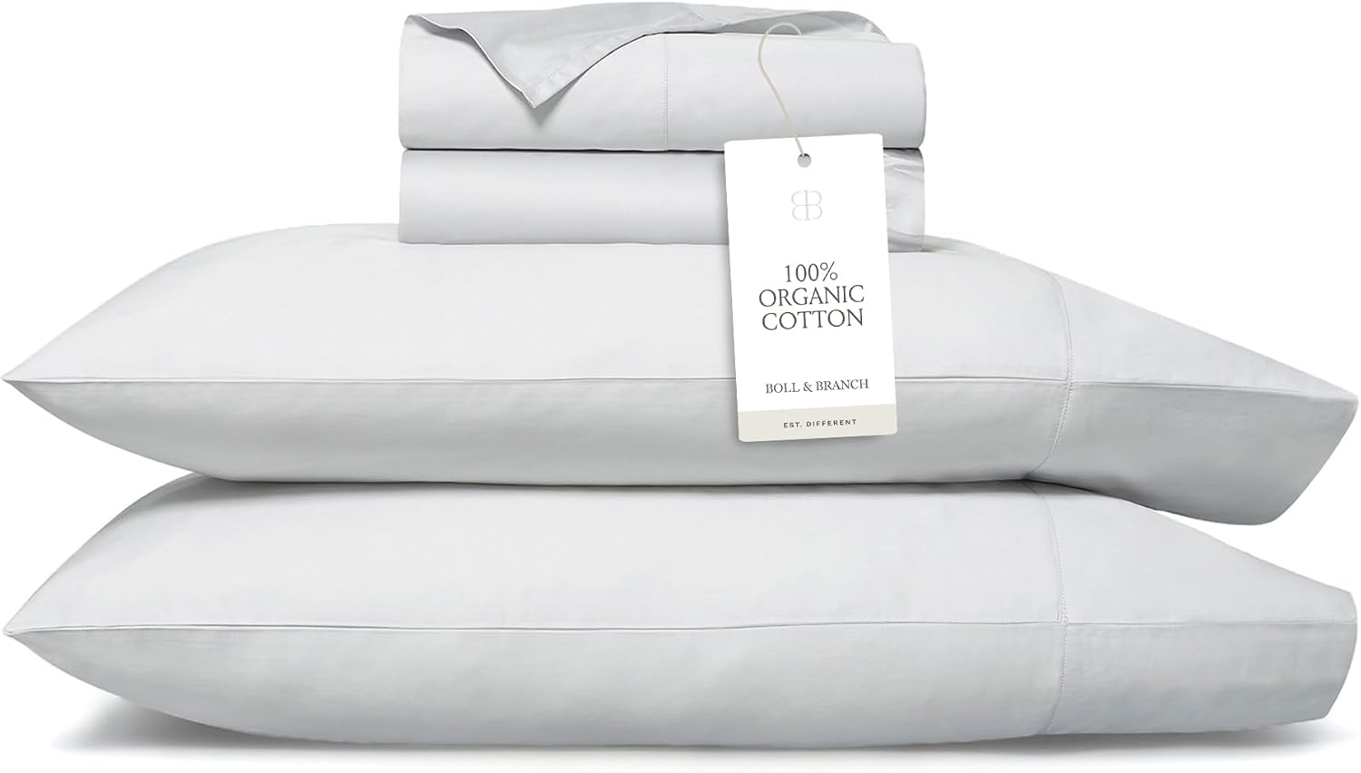 BollBranch BOLL & BRANCH Percale Hemmed Sheet Set - Cooling Breathable Bed Sheets for Hot Sleepers - Split King, Sky - Luxury 100% Organic…
