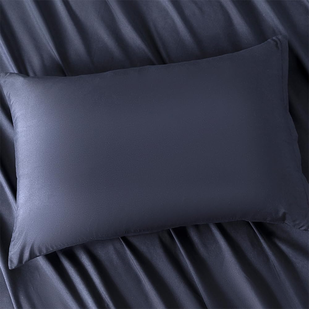 NookZuzu 2 Pack Microfiber Zipper Pillowcases, Soft Comfortable Not Shrink Navy Blue Pillow Case, Standard Pillow Cases Set of 2 (20x26 Inc…