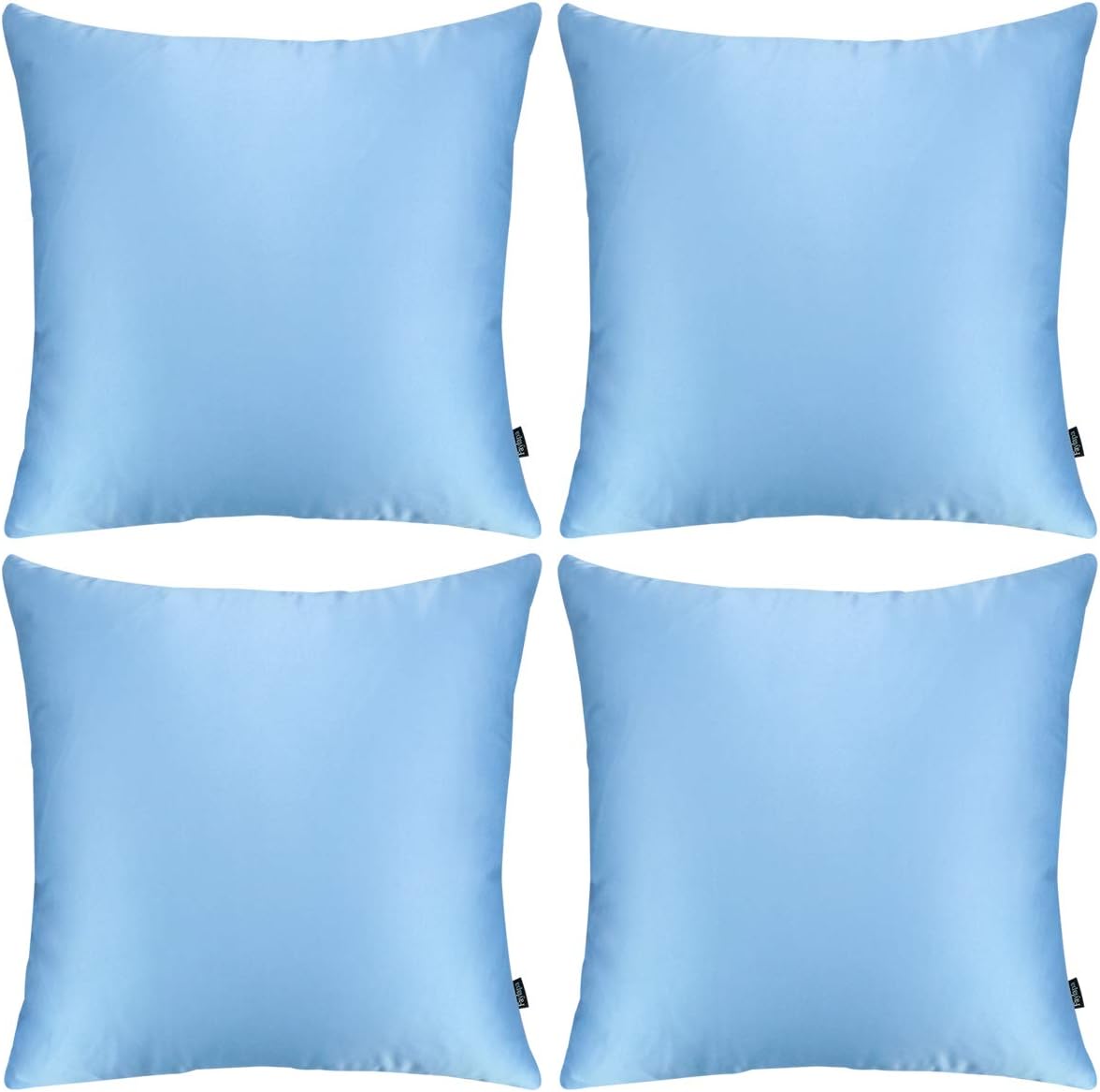 Faylapa 4 Pack Satin Throw Pillow Cases, Sky Blue Heavy Silk Satin Decorative Pillow Covers Solid Dyed Soft Pillow Cover Home Decor,18" x…