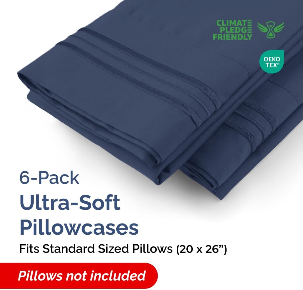 Standard Pillow Cases Set of 6 - Ultra Soft Hotel Quality Pillowcase Covers - Comfy, Cozy & Wrinkle Free - Shrink, Stain & Fade Resistant…