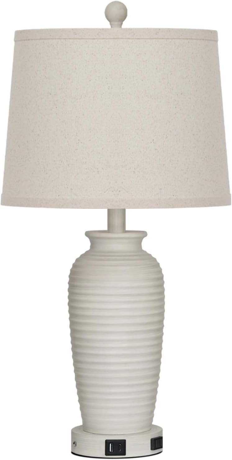 CINSARY 25" Vintage Farmhouse Jar Table Lamps, Single Rustic Bedside Lamp with USB A+C Ports & AC Outlet, Nightstand Lamps for Living…