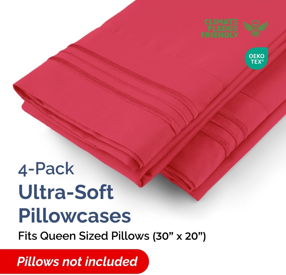 Queen Pillow Cases Set of 4 - Ultra Soft Hotel Quality Pillowcase Covers - Comfy, Cooling & Wrinkle Free - Shrinkage, Stain & Fade…