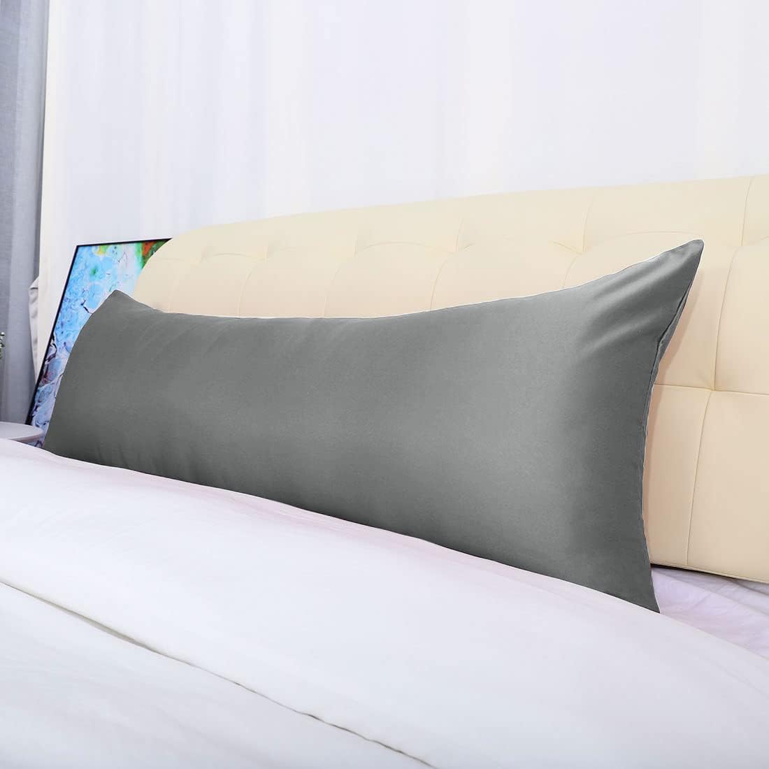 uxcell Body Pillow Cover, 20x54 Inch Silver Silky Satin Body Pillowcases for Hair and Skin, Soft Cooling Smooth Pillow Case with Envelope…