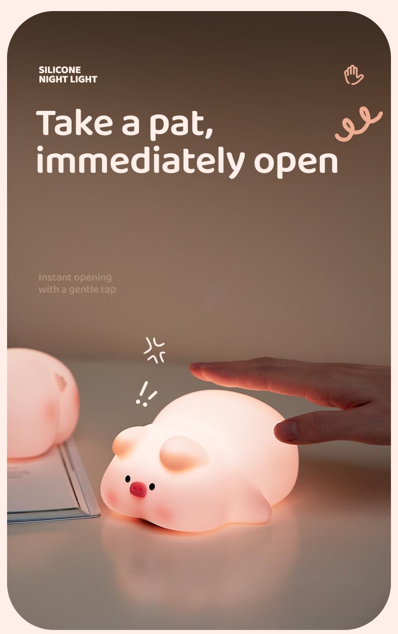 Atsuinightlight ATSUI Pig Night Light for Kids, Food Grade Silicone, Rechargeable, Tap Fun Kawaii Lamp for Kids Room, Adjustable Brightness…