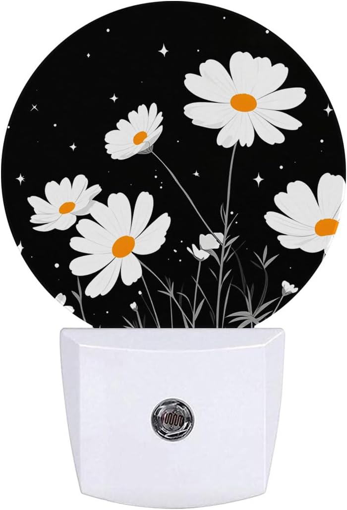 White Daisy Flower Night Light Plug-in Sleep Lamp Led Dusk to Dawn Night Light for Bedroom