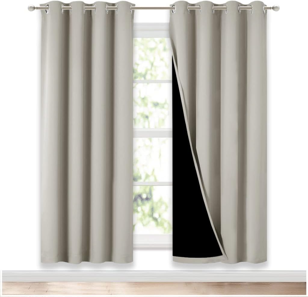 Nicetown 100% Blackout Window Curtain Panels, Full Light Blocking Drapes with Black Liner for Nursery, 72-inch Drop Thermal Insulated Drape…