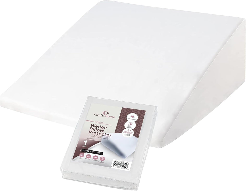 CirclesHome Wedge Pillow Cover 100% Cotton, Zippered Wedge Pillow Case Protector, Soft, Hypoallergenic & Breathable - White, (24Wx25Lx12) 1…