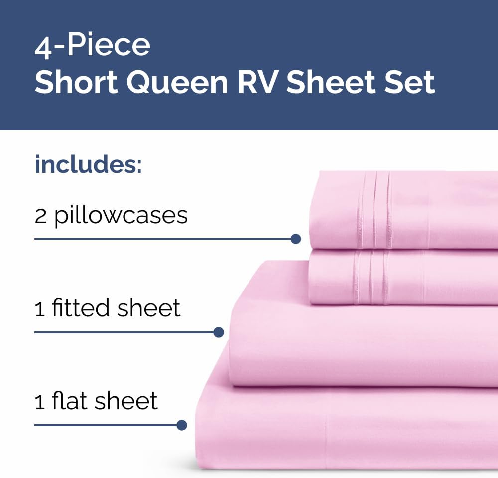 Short Queen Size 4 Piece Sheet Set - RV Short Queen, Ultra-Soft, Breathable & Cooling Bed Sheets Set w/ Deep Pockets - Hotel Luxury…