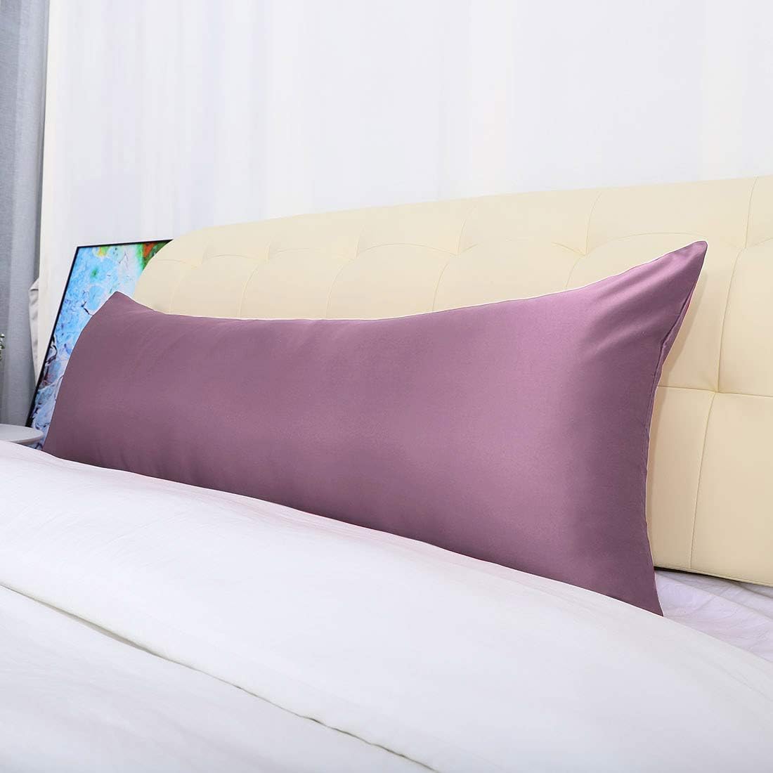 uxcell Body Pillow Cover, 20x54 Inch Mauve Silky Satin Body Pillowcases for Hair and Skin, Soft Cooling Smooth Pillow Case with Envelope…