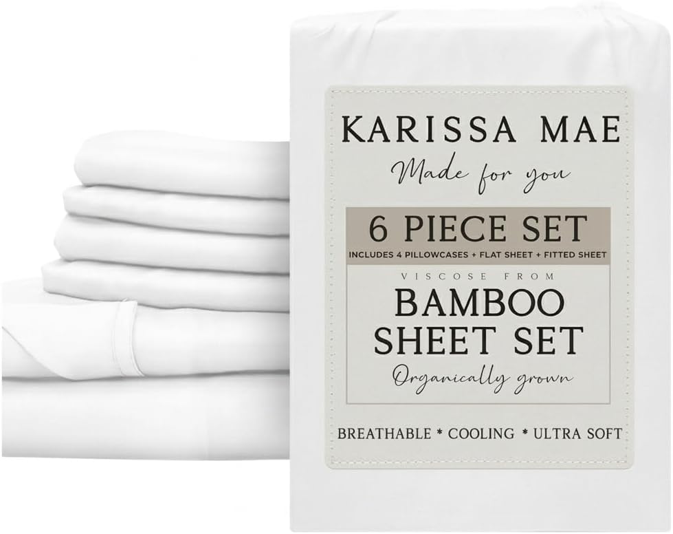 KARISSA MAE 6 Piece Pure Viscose from Bamboo Cal King Size Sheet Set | 100% FSC Certified | Luxuriously Soft | Cooling | 18" Deep Pocket…