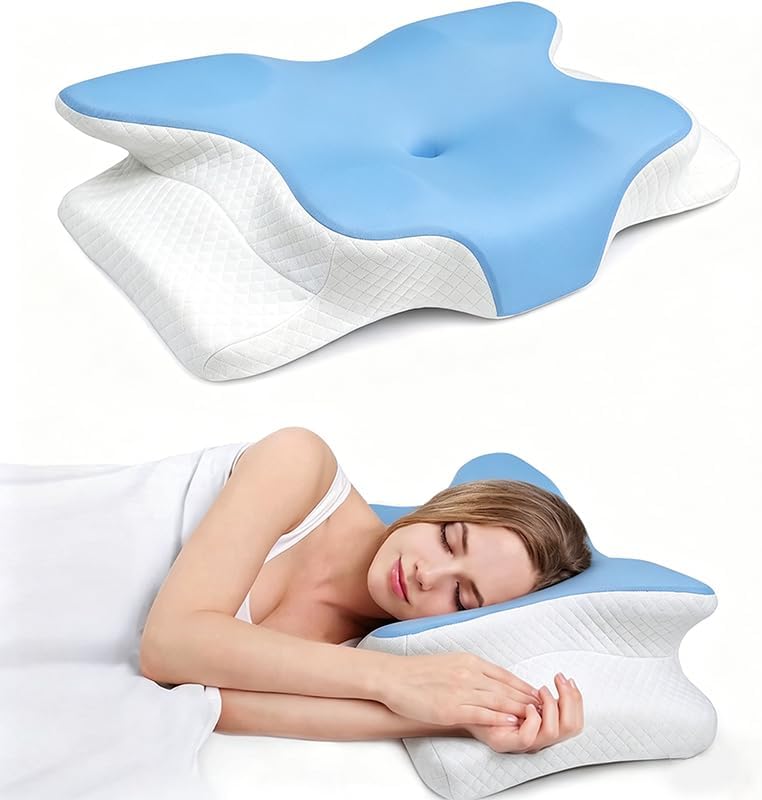 WKEFF Cooling Neck Support Pillow, Adjustable Cervical Memory Foam for, Odorless Ergonomic Orthopedic Bed Pillows for Side Back Sto…