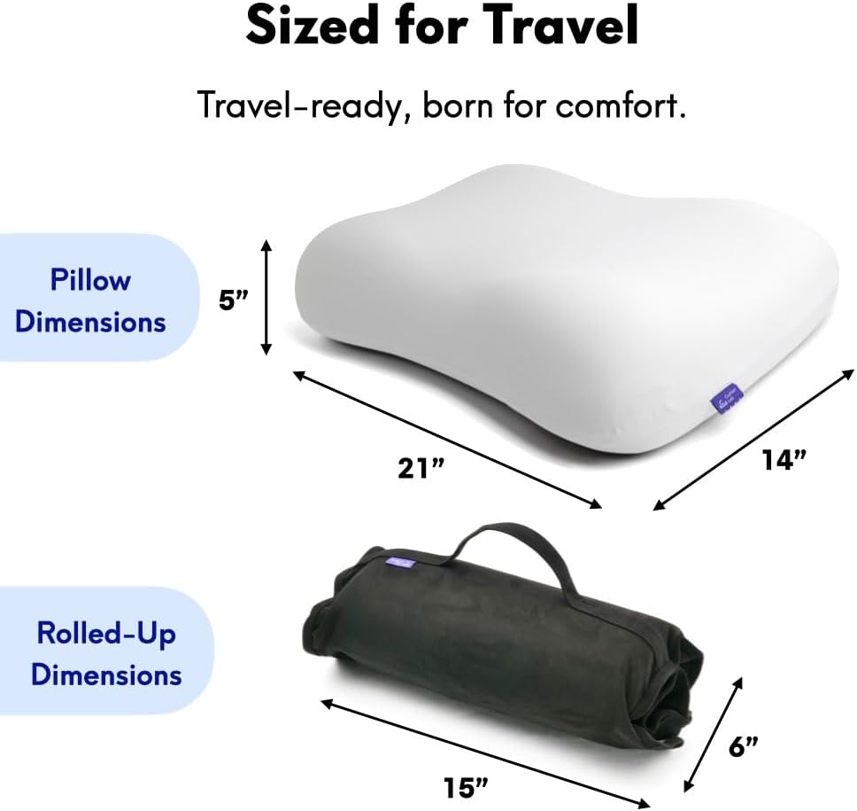 Cushion Lab Travel Deep Sleep Pillow – Compact Memory Foam Neck Pillow for Sleeping, Portable Pillow for Hotels, Camping, Side & Back…