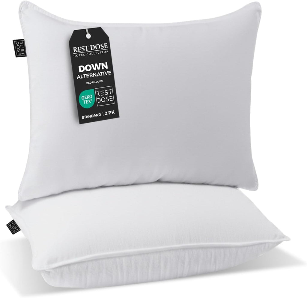 REST DOSE Bed Pillows for Sleeping, Set of 2 – Cooling, Hotel Quality with Soft Down Alternative Fill for Back, Stomach & Side Sleep…
