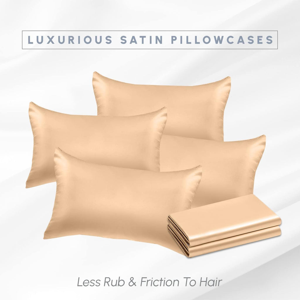 Elegantcomfort Elegant Comfort 6-Pack Champagne Satin Pillowcase Set with Hidden Zipper Closure, Silky Smooth for Hair and fabric comfort…