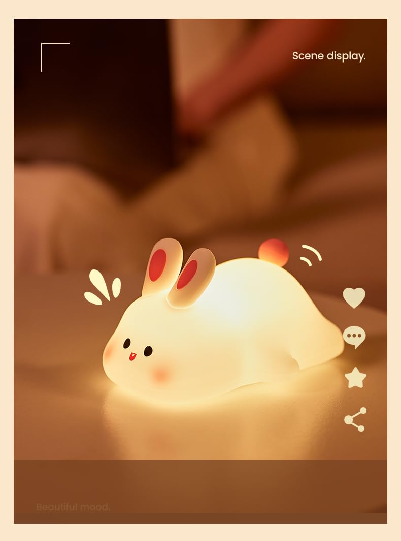Atsuinightlight ATSUI Rabbit Night Light, LED Squishy Novelty Animal Night Lamp, Food Grade Silicone 3 Level Dimmable Nursery Nightlight fo…