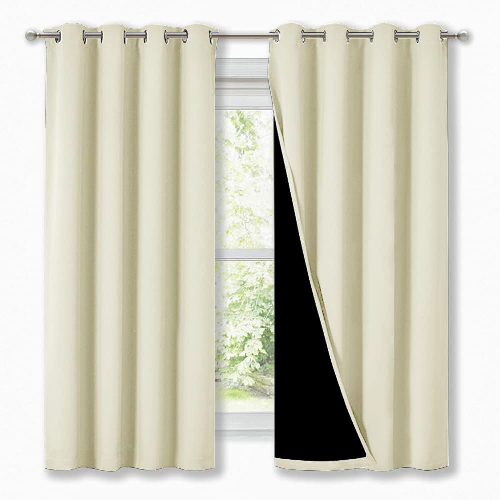 Nicetown 100% Blackout Blinds, Set of 2, 46" x 45", Beige, Laundry Room Decor Window Treatment Curtains for Large Patio Sliding Door, Therm…