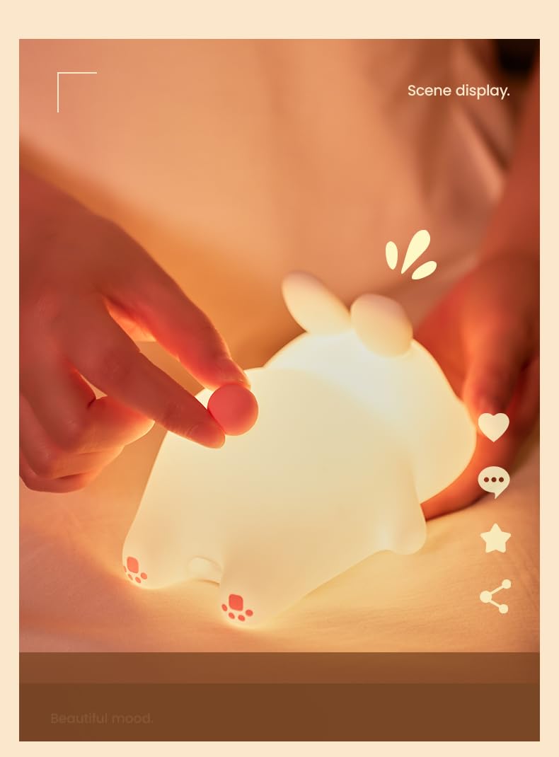 Atsuinightlight ATSUI Rabbit Night Light, LED Squishy Novelty Animal Night Lamp, Food Grade Silicone 3 Level Dimmable Nursery Nightlight fo…