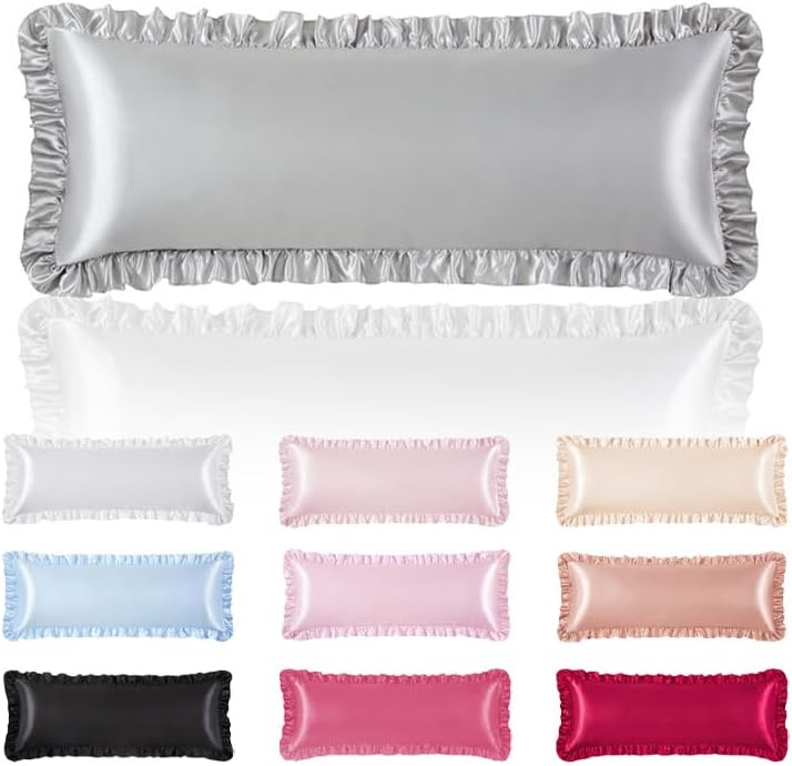 HommxJF Light Gray Satin Pillowcases Body Pillow for Hair and Skin, Light Gray Body Pillow Silk Pillowcase with Envelope Closure Princess Ro…