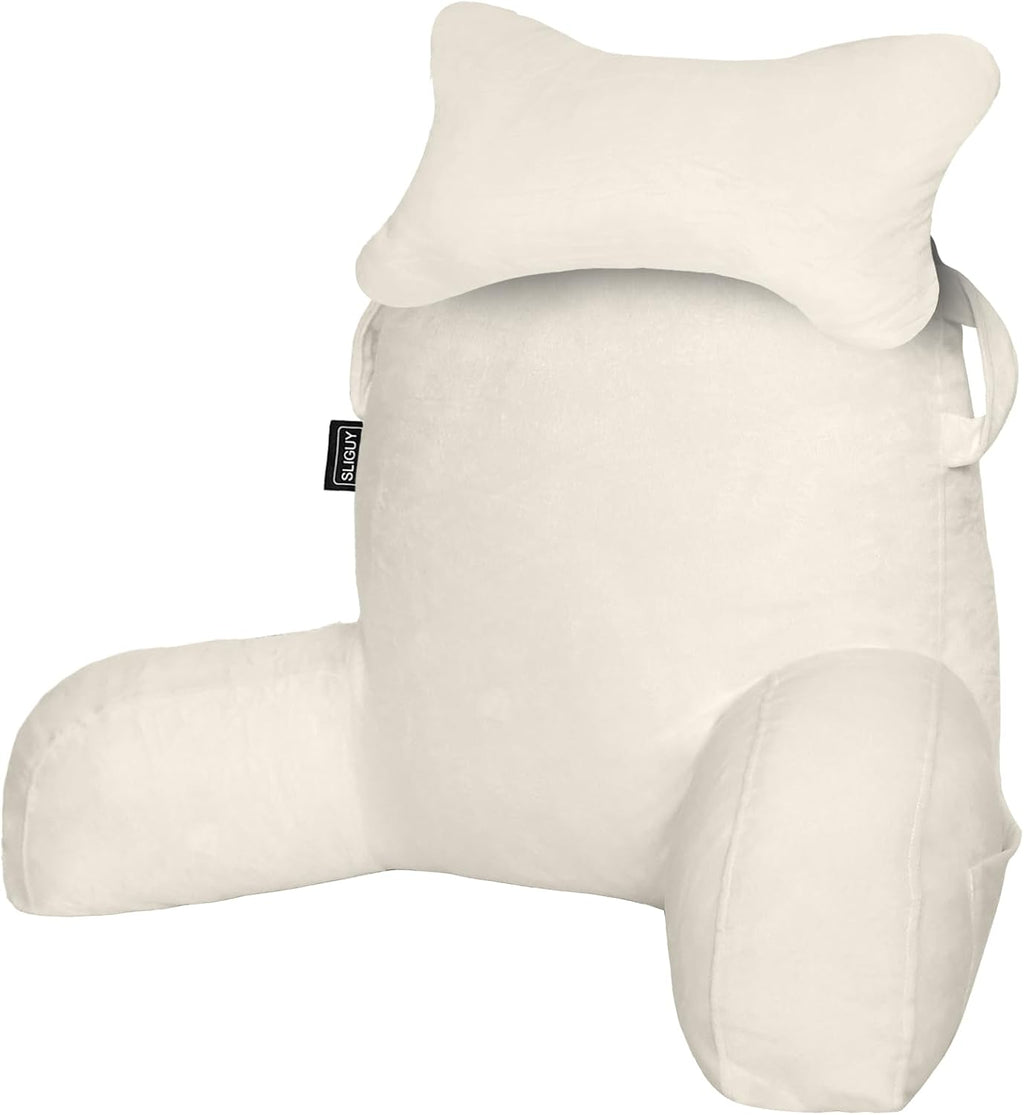 SLIGUY Reading Pillow for Sitting in Bed Couch Adult, Back Pillow with arm Support and Pockets, Adult Back Pillow Bed Chair for Bed Rest…