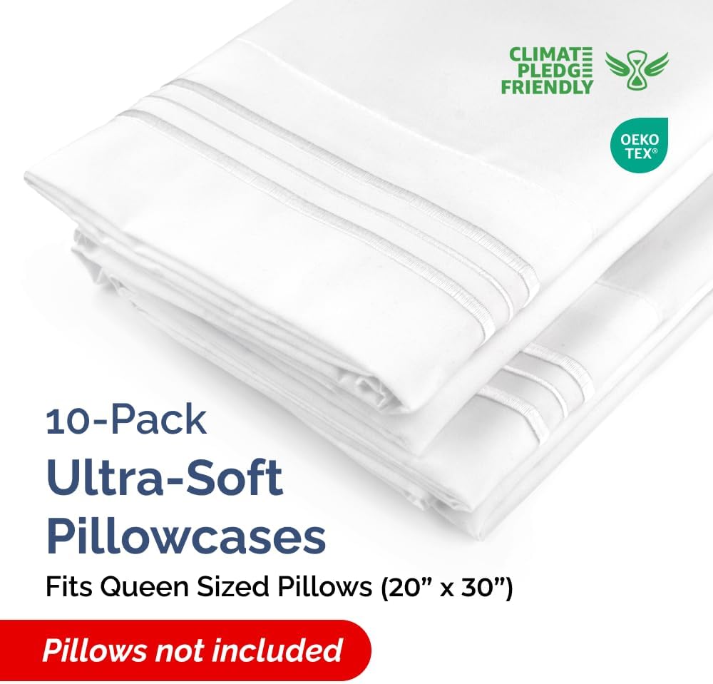 CGKUnlimited Queen Pillow Cases Set of 10 - Ultra Soft Hotel Quality Pillowcase Covers - Comfy & Wrinkle Free - Shrink, Stain & Fade Resist…