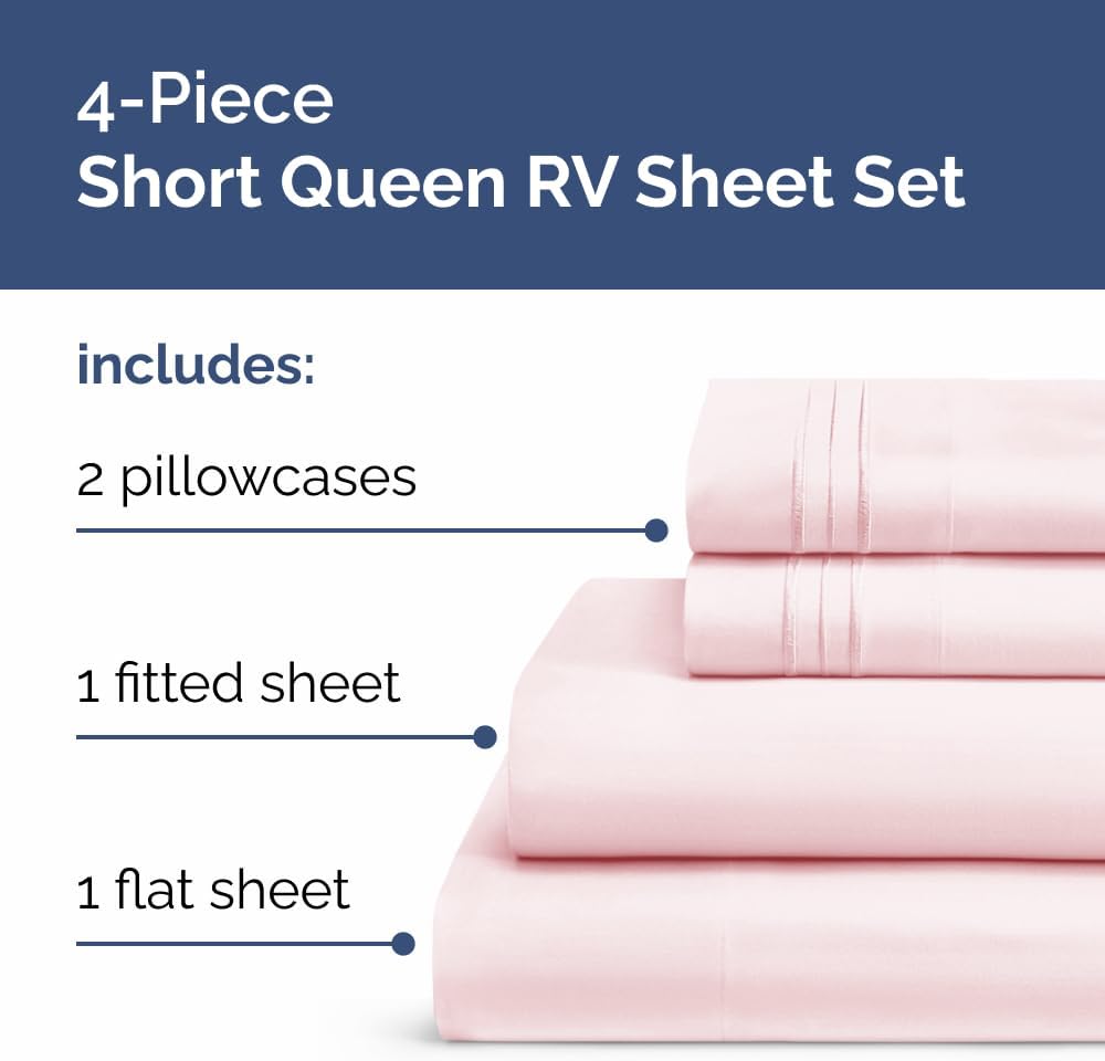 Short Queen Size 4 Piece Sheet Set - RV Short Queen, Soft, Breathable & Cooling Bed Sheets Set with Deep Pockets - Hotel Luxury Bedding…
