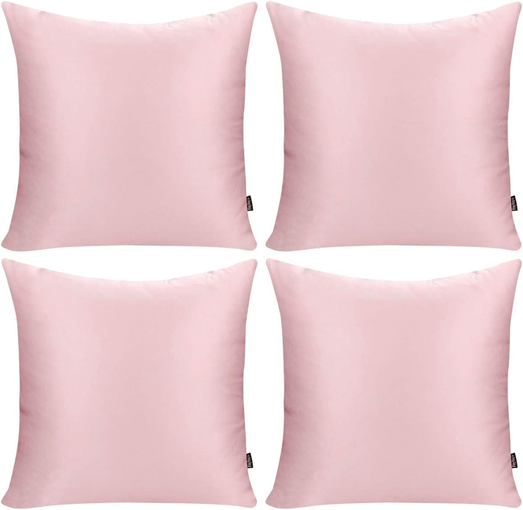 Faylapa 4 Pack Satin Throw Pillow Cases, Baby Pink Heavy Silk Satin Decorative Pillow Covers Solid Dyed Soft Pillow Cover Home Decor,20" x…
