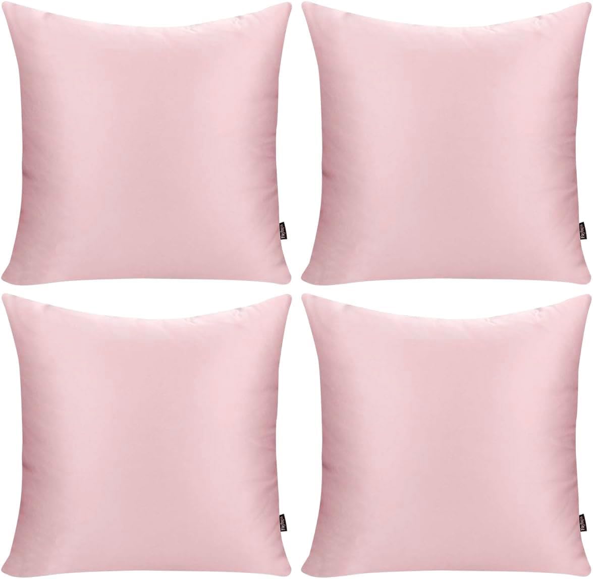 Faylapa 4 Pack Satin Throw Pillow Cases, Baby Pink Heavy Silk Satin Decorative Pillow Covers Solid Dyed Soft Pillow Cover Home Decor,20" x…