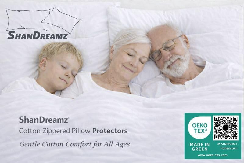 Zippered Cotton Pillow Protectors – 100% Breathable Percale, Non-Quilted Pillow Encasements, Dust & Allergen Barrier, Machine Washable –…