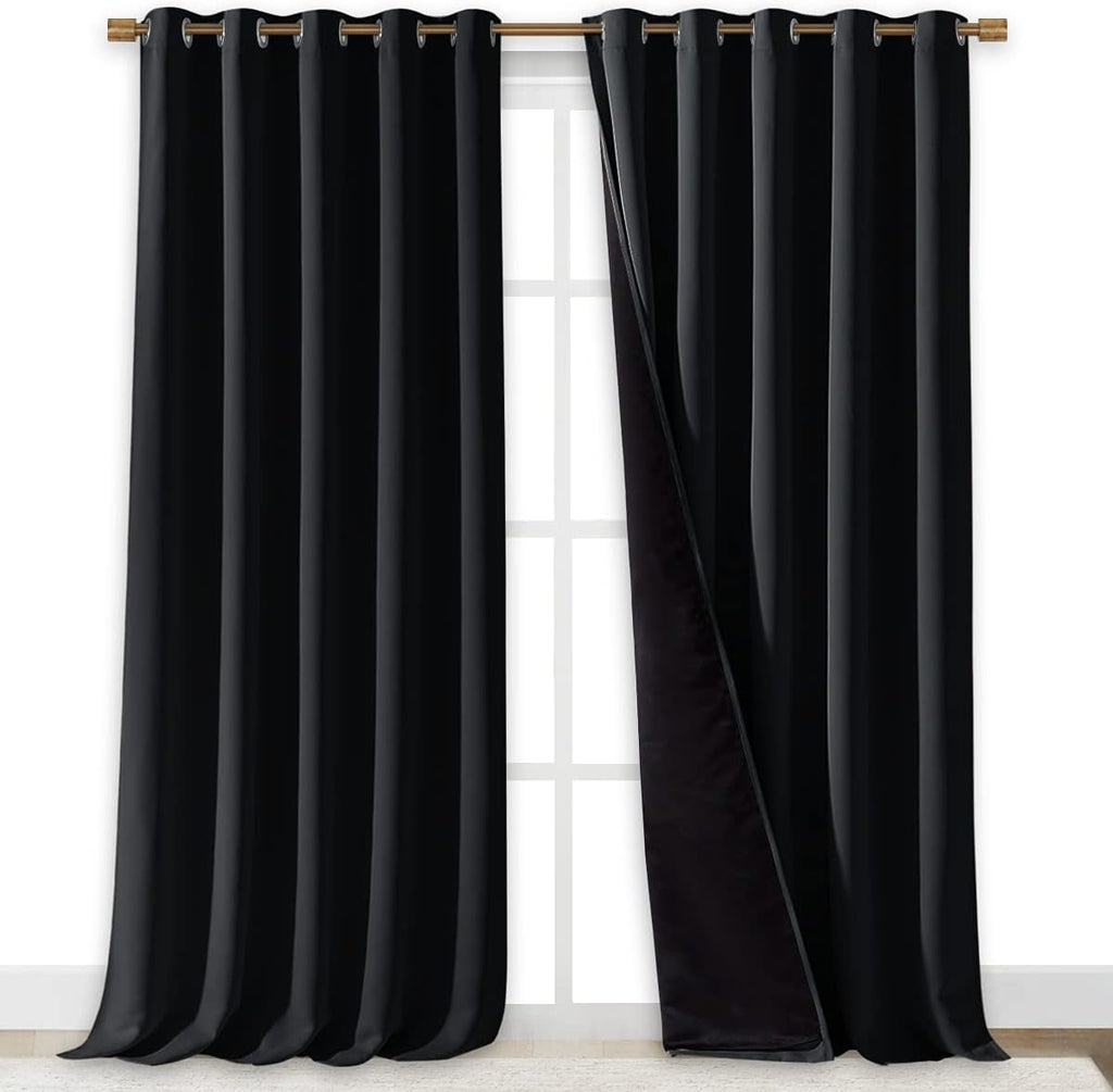 Nicetown Cold Blocking 100% Blackout Curtains, Durable Black Lined Blackout Curtains for Bedroom, Energy Saving Long Curtains for Patio Sli…