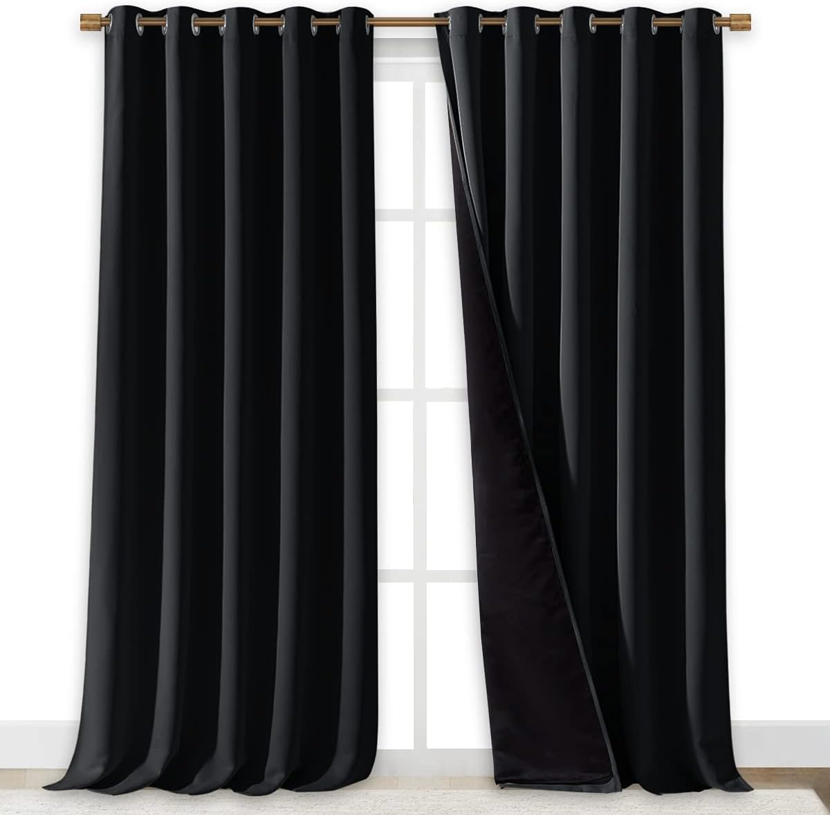 Nicetown Cold Blocking 100% Blackout Curtains, Durable Black Lined Blackout Curtains for Bedroom, Energy Saving Long Curtains for Patio Sli…
