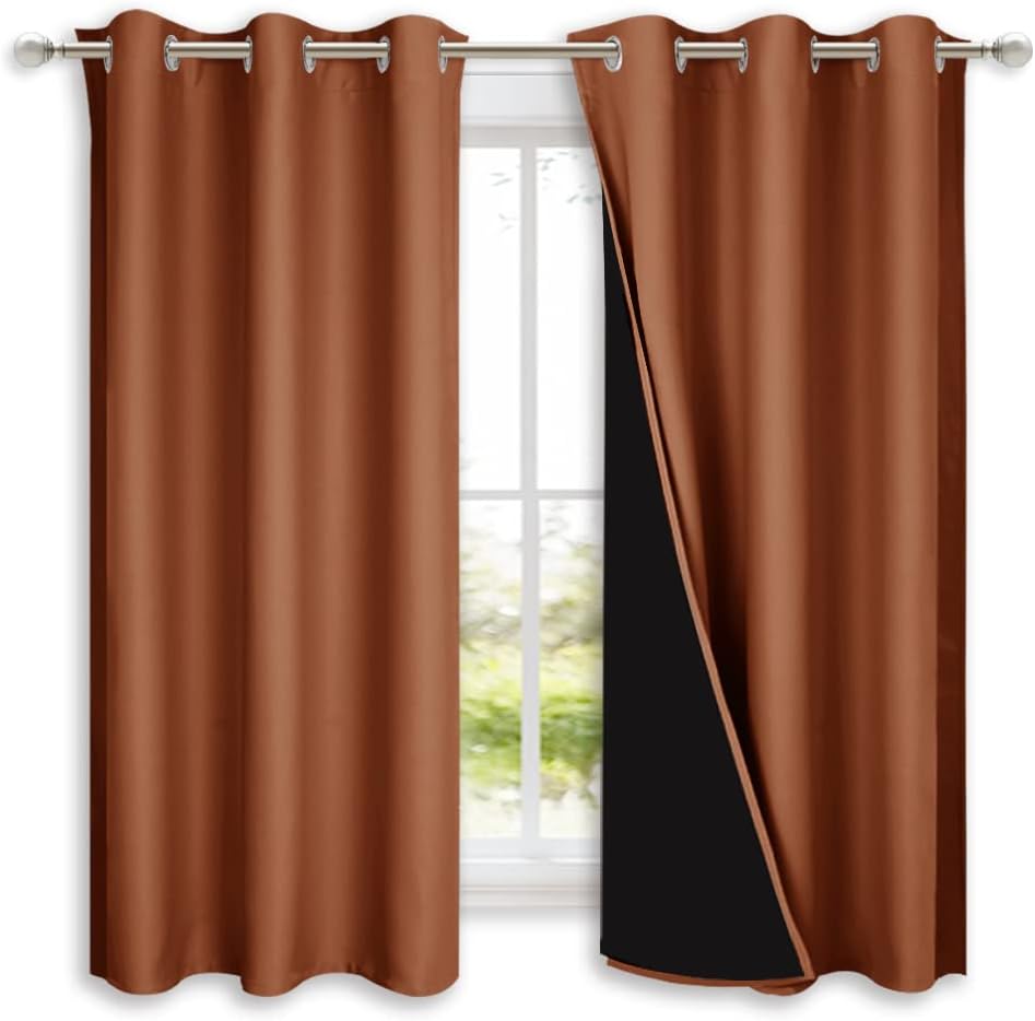 Nicetown 100% Blackout Short Curtains with Black Liners, 2 Panels, 37" W by 40" L, Vintage Blue, Solid Thermal Insulated Full Blackout 2-La…