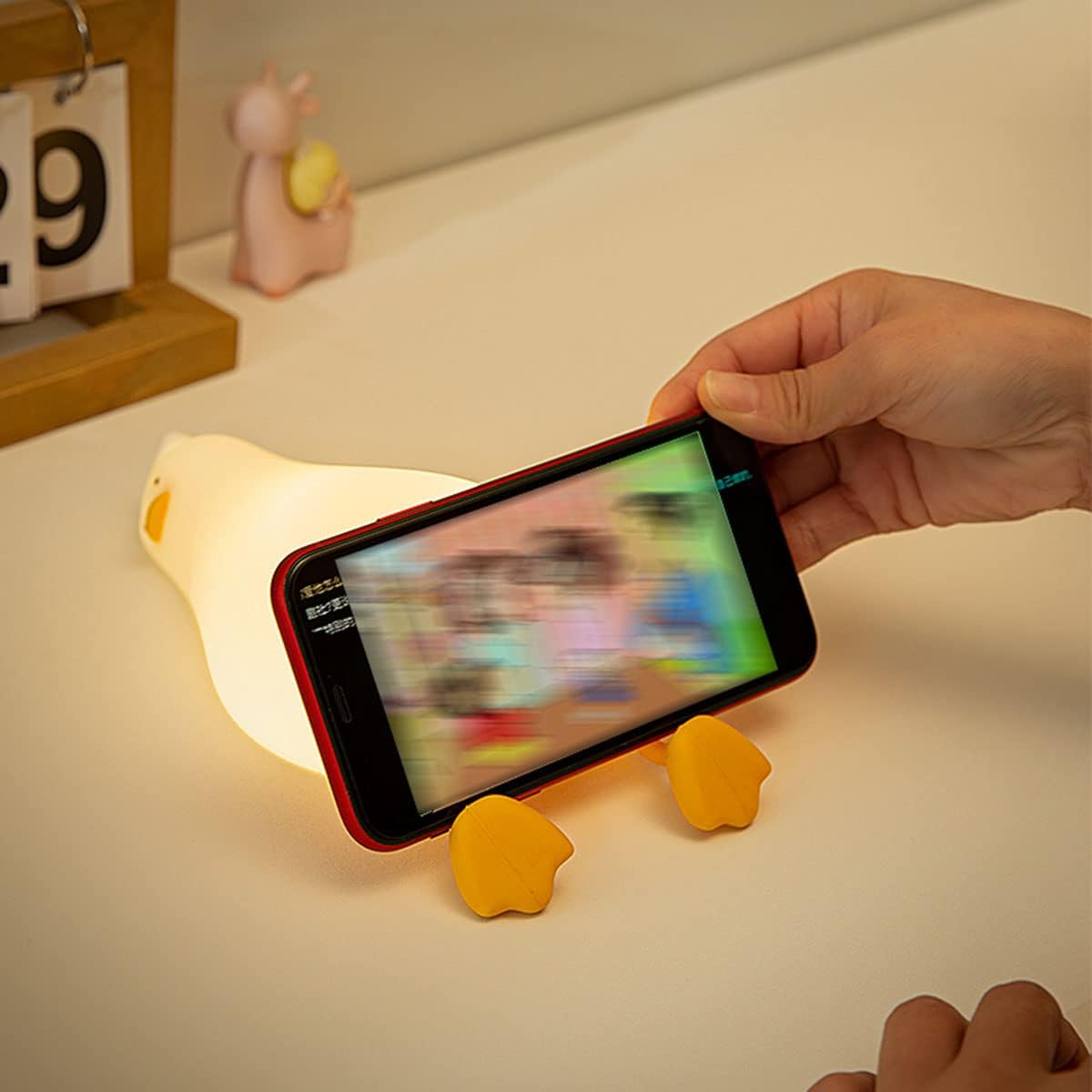 Happybag LED Lying Flat Duck Night Light, 3 Level Dimmable Nursery Nightlight, Cute Lamps Silicone Squishy Light Up Duck, Rechargeable Bedsid…