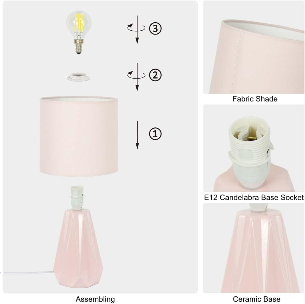 Elisa Light Pink Small Table Lamp for Living Room as Bedside Table Lamp for Bedroom, Modern Ceramic Kids Night Table…
