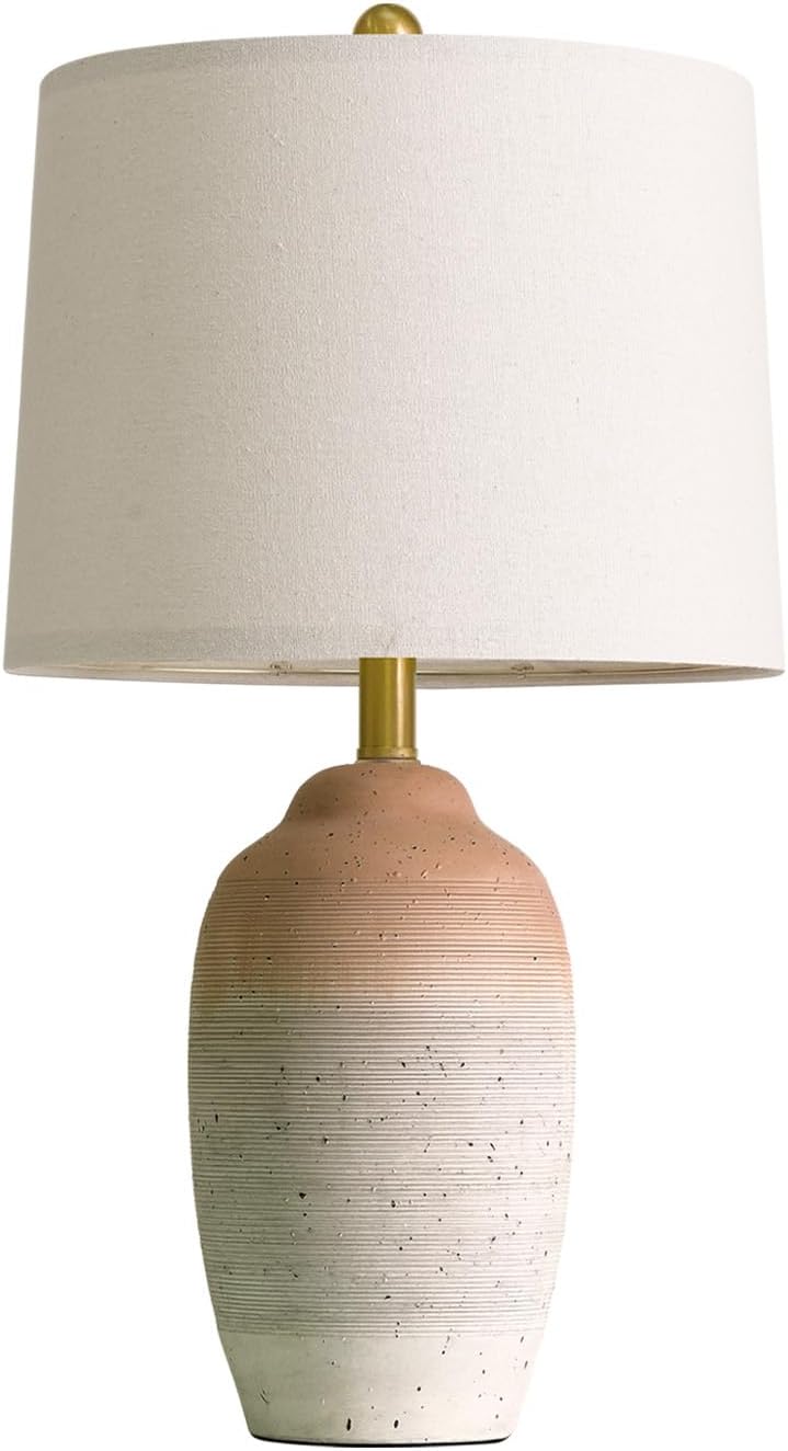 USumkky 24.5" Ceramic Table Lamp with 5FT Cord, Single Farmhouse Vintage Rustic Bedside Lamp for Living Room Bedroom Entryway, Linen…