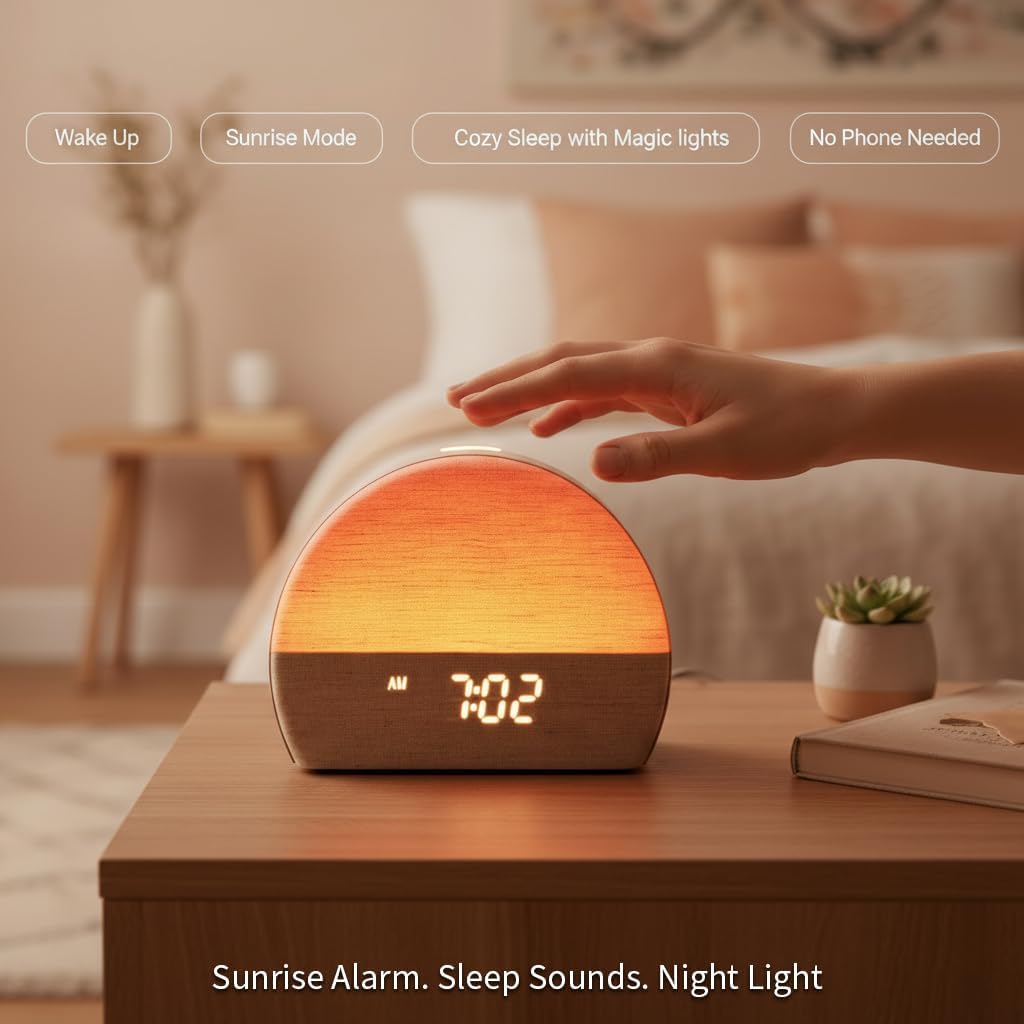 White Noise Sound Machine Sunrise Alarm Clock – 30 Non-Looping Soothing Sleep Sounds with LoFi and Healing Music| 10-Color Ambient Light…