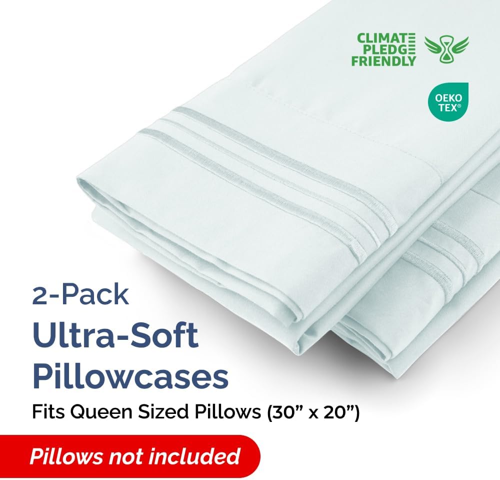 Queen Pillow Cases Set of 2 - Ultra Soft Hotel Quality Pillowcase Covers - Comfy, Cozy & Wrinkle Free - Shrinkage, Stain & Fade Resistant…