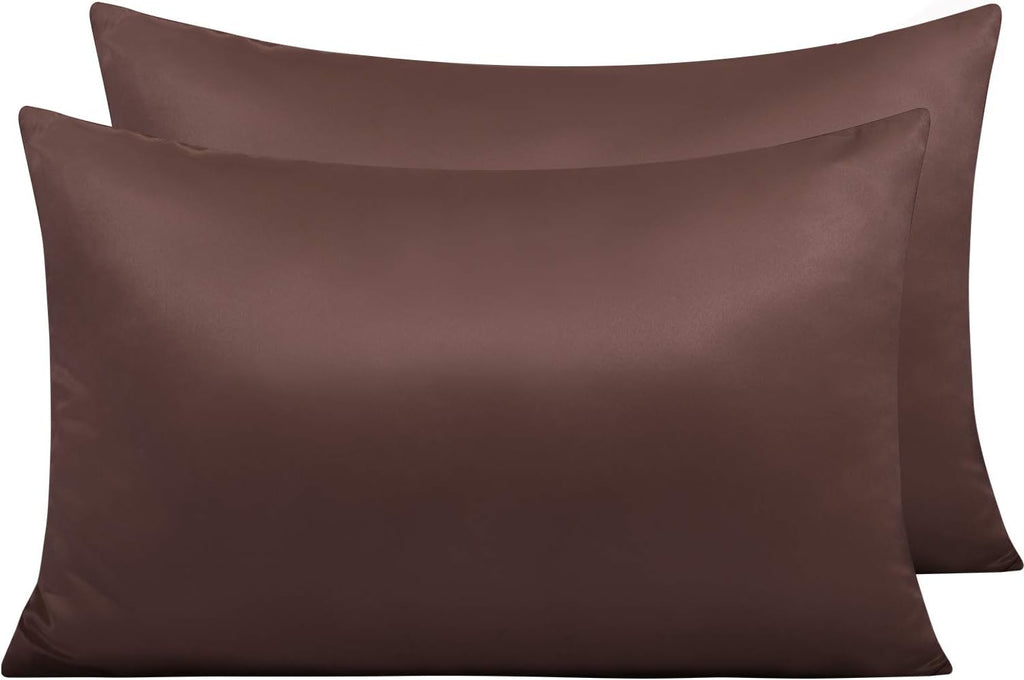 Ntbay Zippered Satin Pillow Cases for Hair and Skin, Luxury Queen Hidden Zipper Pillowcases Set of 2, 20x30 Inches, Dark Brown 30 Inches