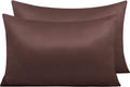 Ntbay Zippered Satin Pillow Cases for Hair and Skin, Luxury Queen Hidden Zipper Pillowcases Set of 2, 20x30 Inches, Dark Brown 30 Inches