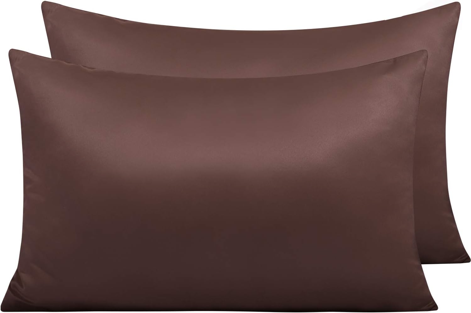 Ntbay Zippered Satin Pillow Cases for Hair and Skin, Luxury Queen Hidden Zipper Pillowcases Set of 2, 20x30 Inches, Dark Brown 30 Inches