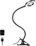 Woputne Desk Clip on Lamp for Reading Home Office, with 5V 2A Adapter, 10 Dimmable Brightness 3 Modes, Clamp Reading Light for Bed…