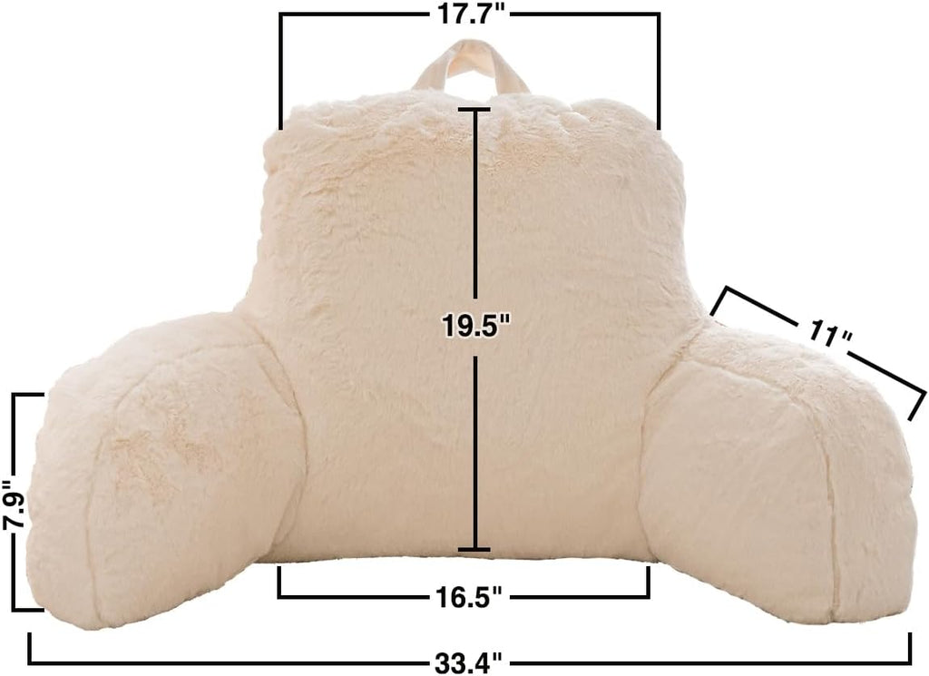 Holawakaka Large Faux Fur Bed Rest Pillow with Arms, Rabbit Fur Reading Pillows Perfect for Adults Men Women, Arm, Back, Pregnancy Lumbar &…