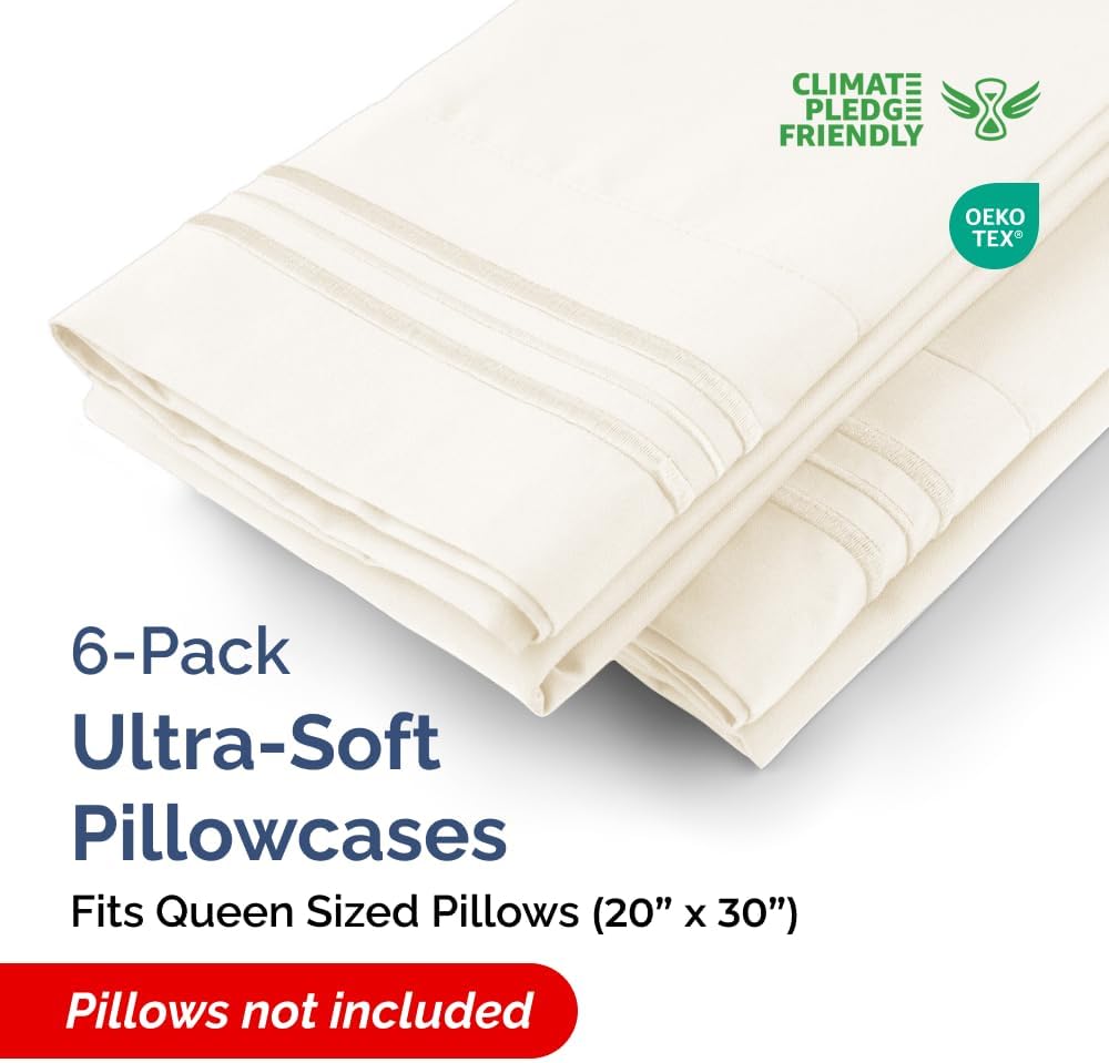 Queen Pillow Cases Set of 6 - Ultra Soft Hotel Quality Pillowcase Covers - Comfy, Cozy & Wrinkle Free - Shrink, Stain and Fade Resistant…