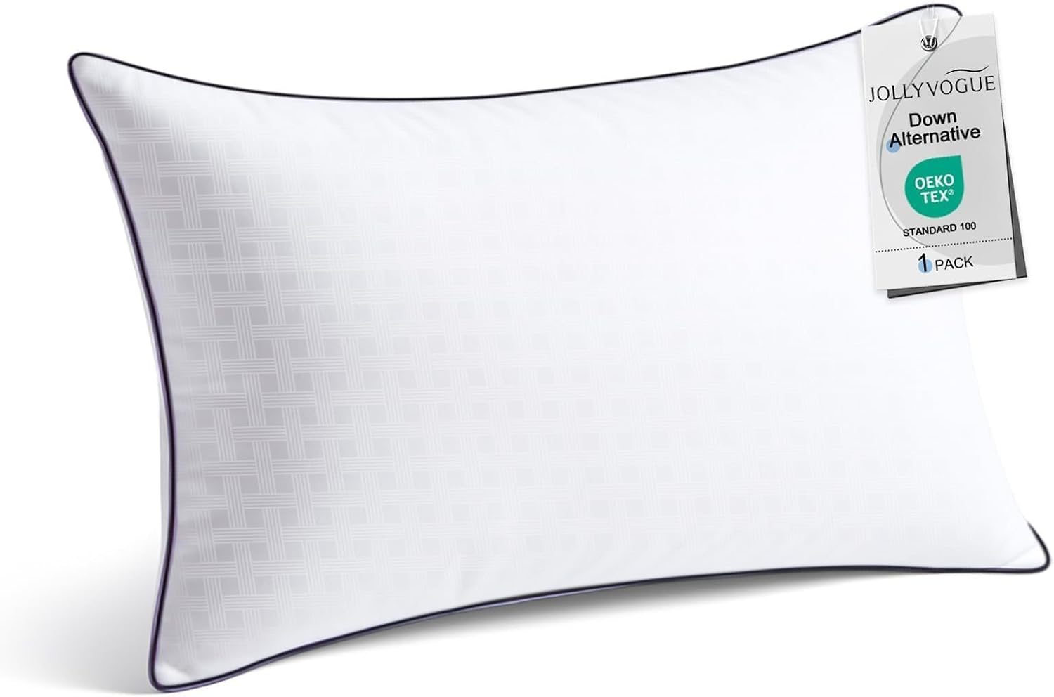 Jollyvogue Standard Size Bed Pillow 1-Pack, Single Pillow for Sleeping, Breathable and Supportive with Down Alternative Fill, Hotel Collect…