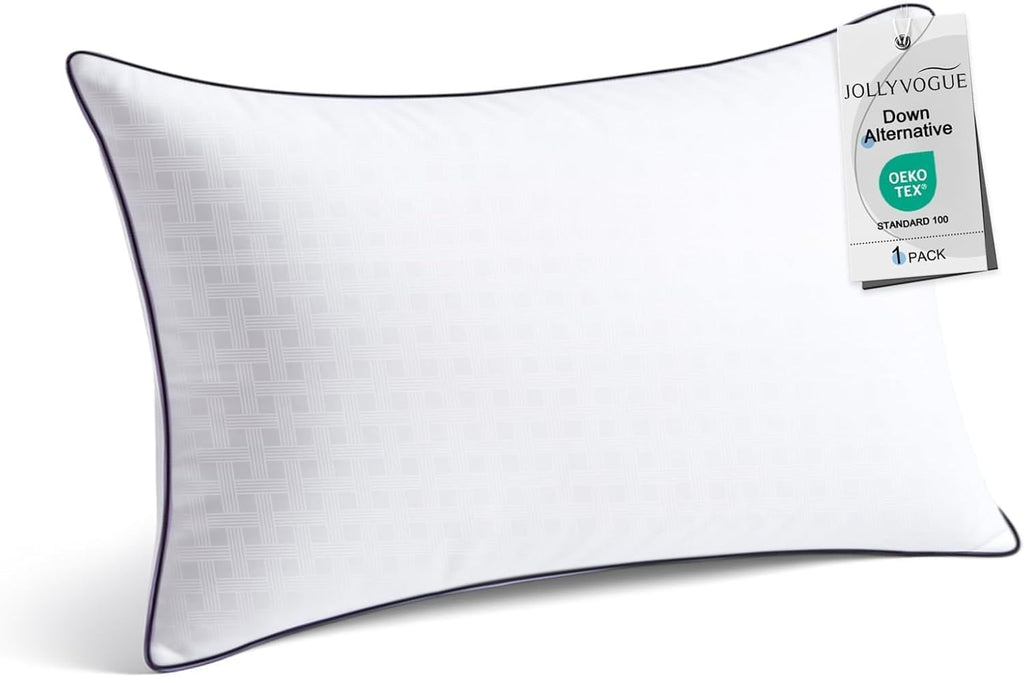Jollyvogue King Size Bed Pillow 1-Pack, Single Pillow for Sleeping, Breathable and Supportive with Down Alternative Fill, Hotel Collection…