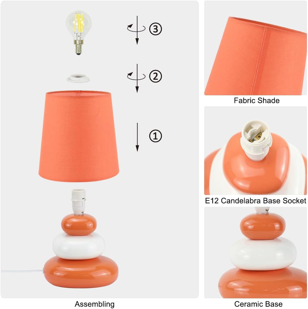 LULE Orange Small Table Lamp for Living Room as Bedside Table Lamp for Bedroom, Modern Ceramic Kids Night Table Lamp, Φ6.5×H12.2IN, Bulb…
