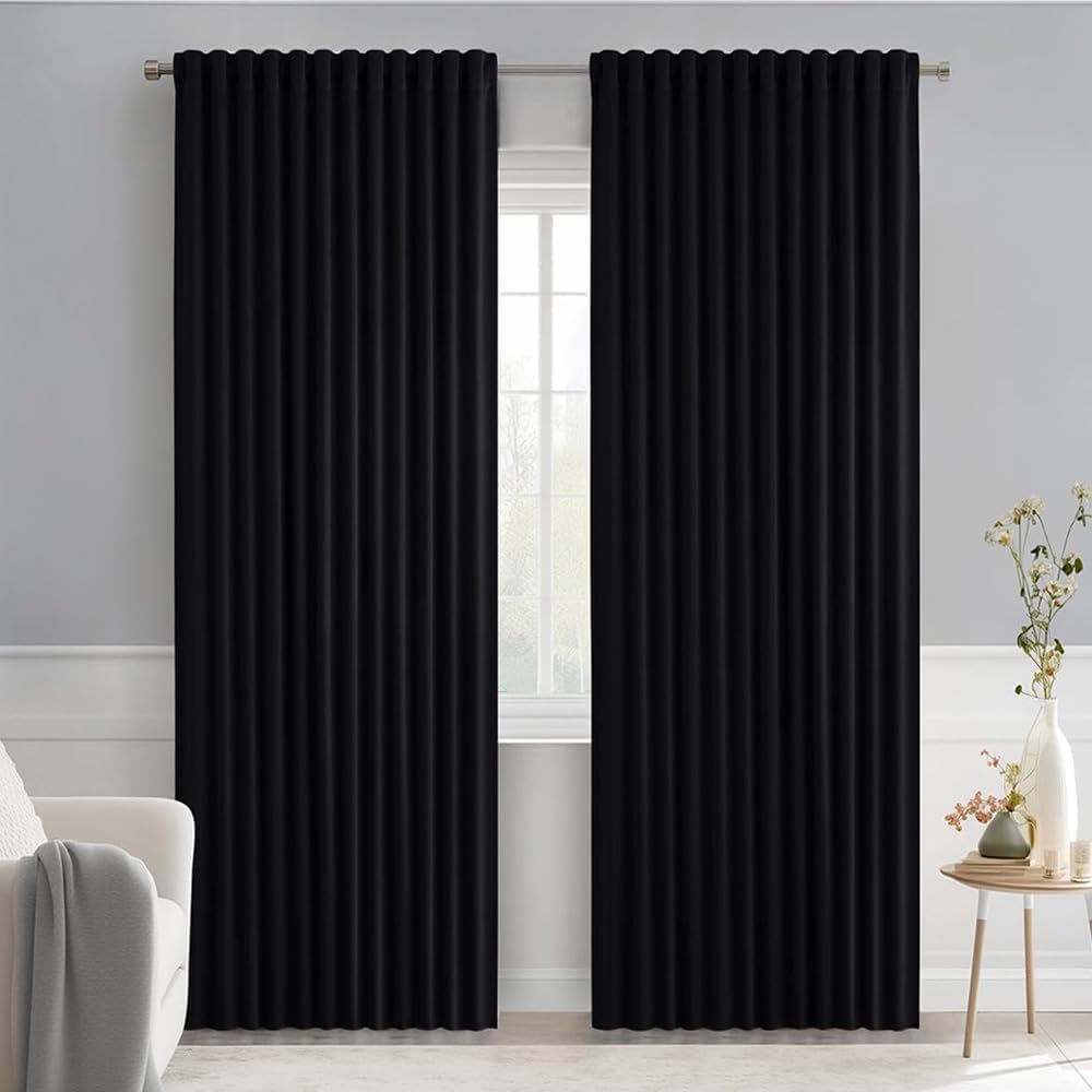 Miulee Black Back Tab Blackout Curtains 84 Inch Length 2 Panels Set for Living Room Bedroom, Halloween Rod Pocket/Pinch Pleat Thermal Insul…