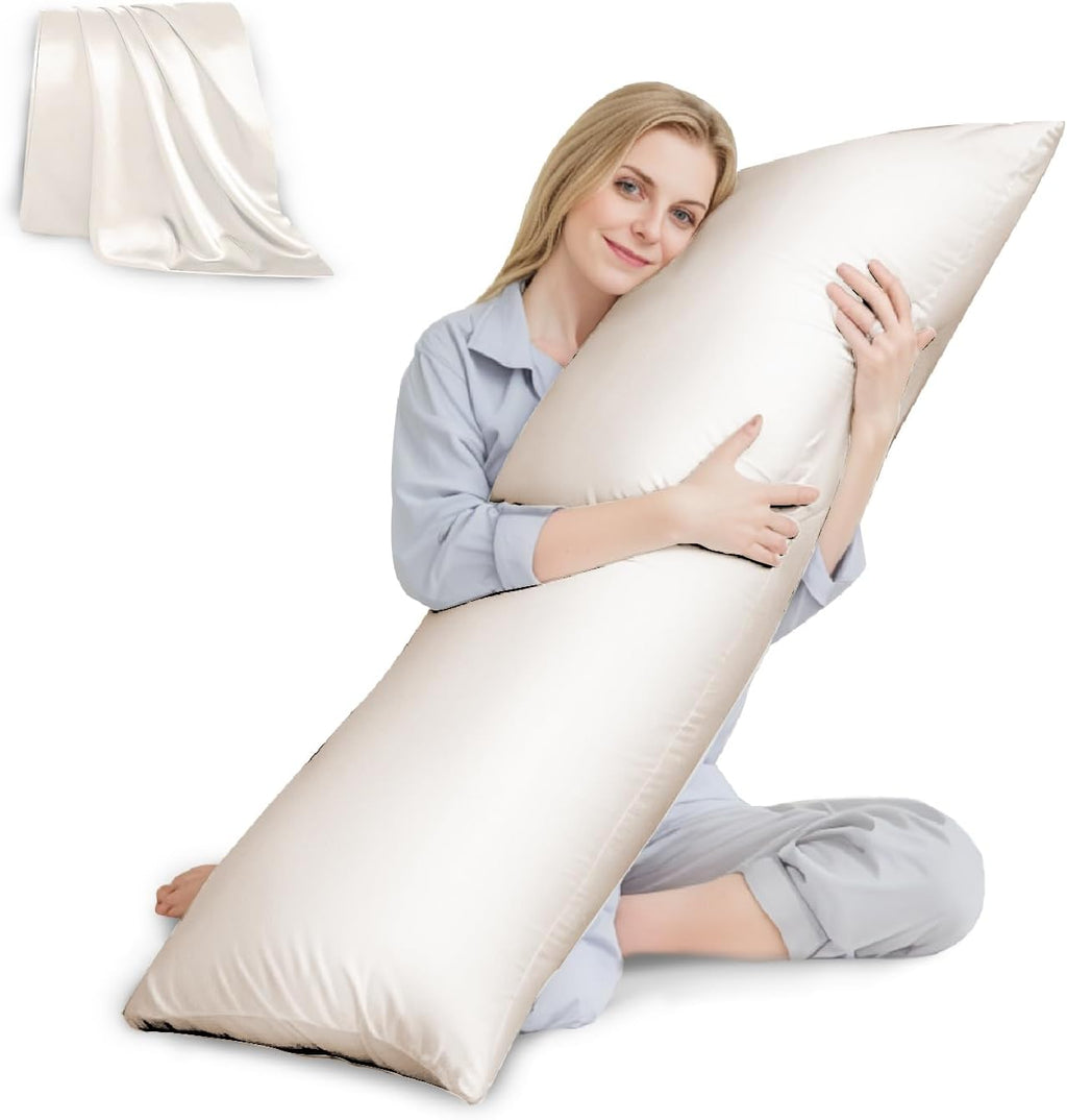Huxmeyson Body Pillow with Satin Pillowcase, Body Pillow for Adults, Removable Cover, Beige (20"x54") 1 count