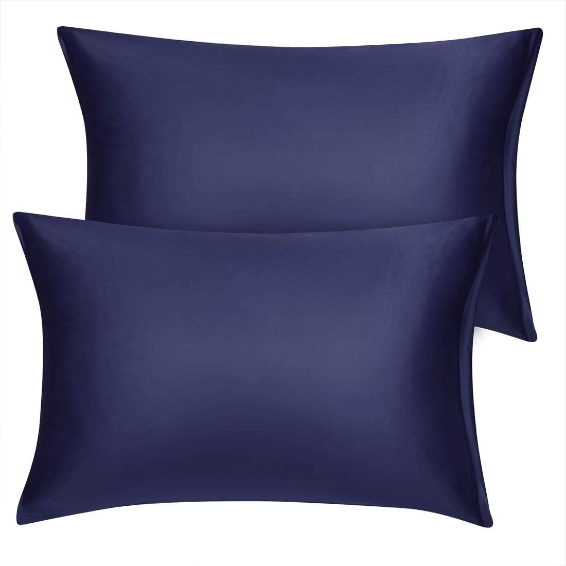 uxcell Queen Satin Pillowcase with Zipper, Super Soft and Luxury, Silky Pillow Cases Covers Set of 2, 21"x31", Navy